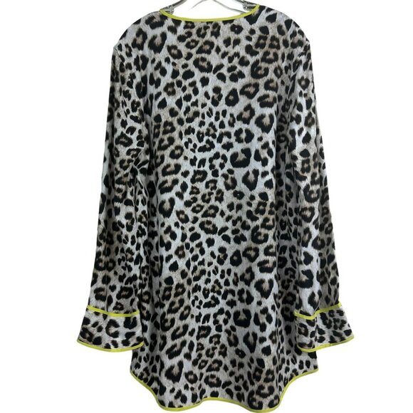 Equipment Dalton Leopard Print Tunic Women’s V-Neck Long Sleeve Yellow Trim Smal - Picture 7 of 11